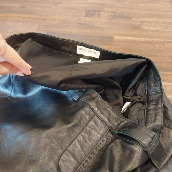 Hugo Buscati 100% Authentic Leather Pants Women 16 TALL Black Straight Unhemmed - Picture 5 of 11